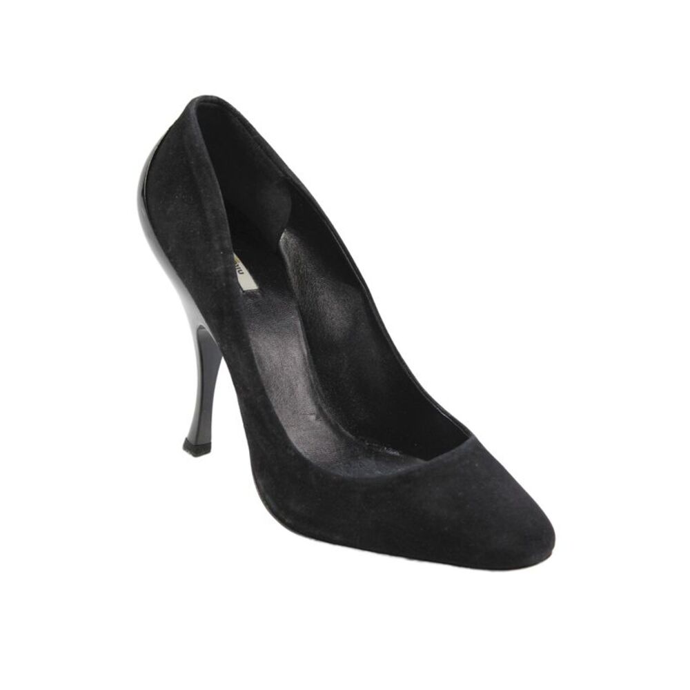Miu Miu Womens Stiletto Round Toe Suede Pumps Black Size 37.5